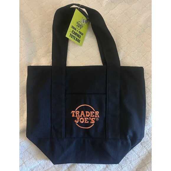 Trader Joe's Handbags - Trader Joe's Trick Or Treat Mini Canvas Tote Bag Halloween Limited 2025 Black